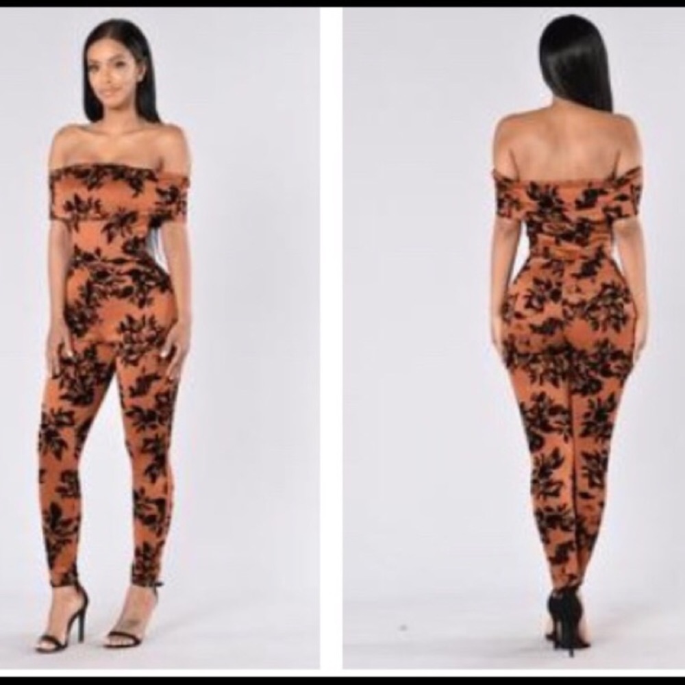 Fashion Nova Black and Brown Floral Jumpsuit